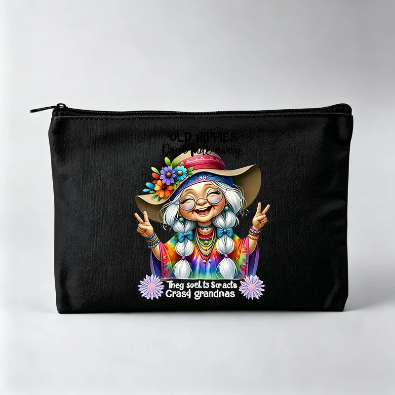 Women's Hippie-Inspired Graphic Makeup Bag, Vintage Style Cosmetic Pouch for Casual Use