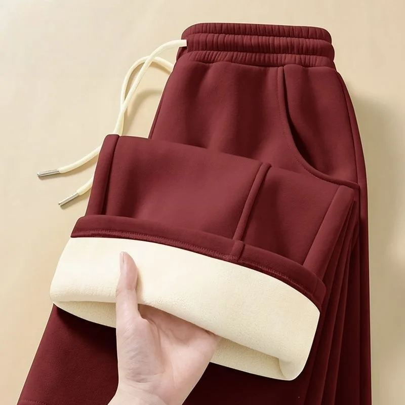 Factory Direct Women's Fleece Lined Pants 2026 New Autumn & Winter Navy Wide Leg Sweatpants Thick Casual  Trousers for Women
