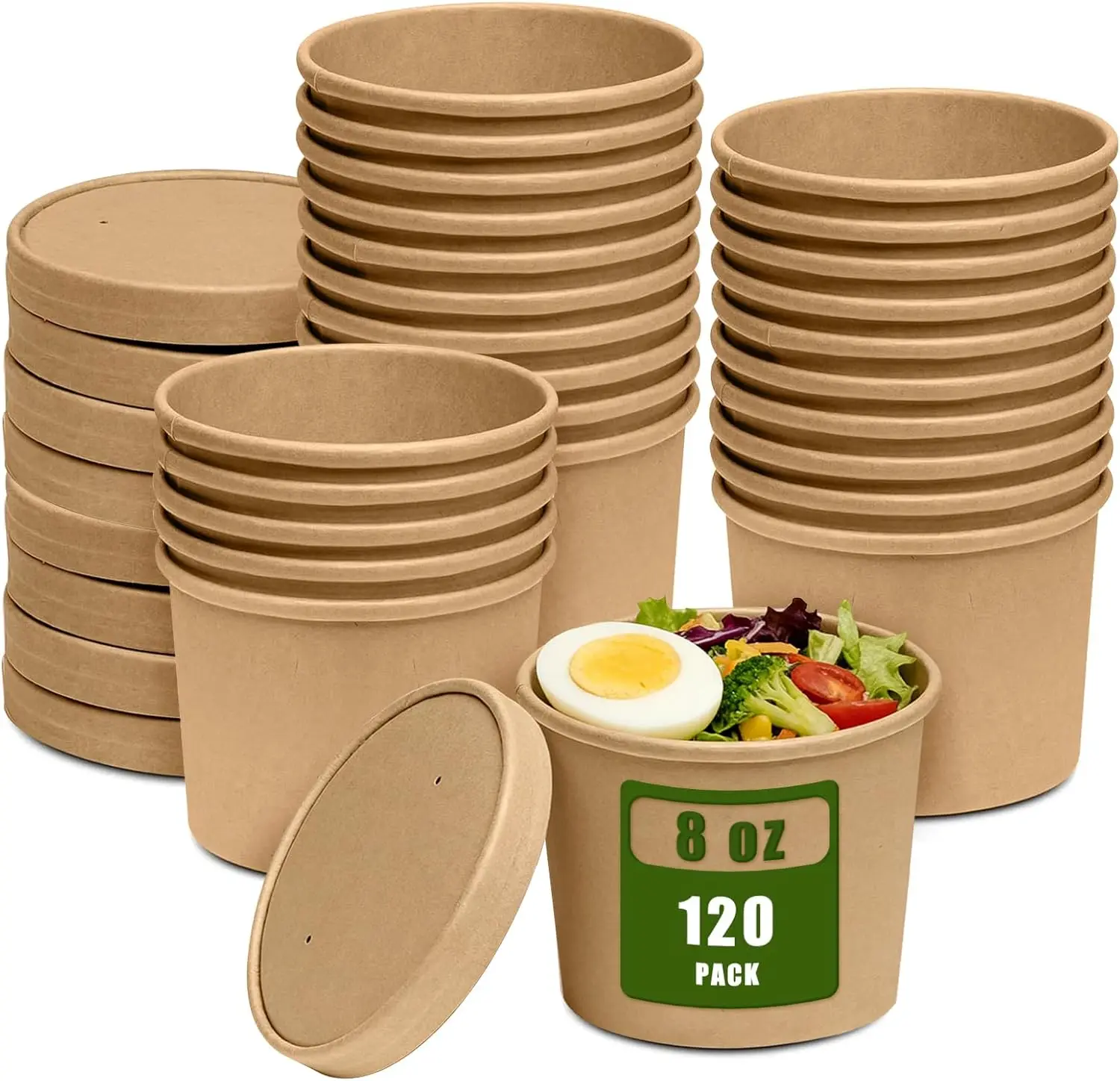 

120 Pack 8 Oz Kraft Paper Soup Containers With Lids Disposable Ice Cream Pint Cups Microwavable Serving Bowls For Home R
