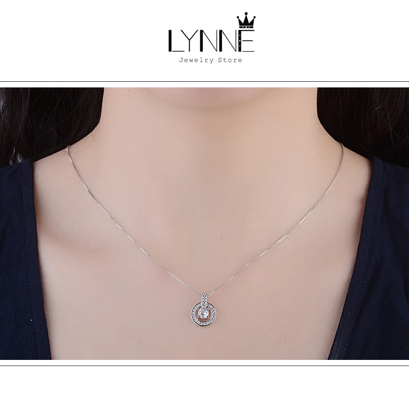 New Fashion 925 Sterling Silver Round AAA Zircon Pendant Necklaces Women Jewelry Gift Dance Rhinestone CZ Charm Clavicle Chain
