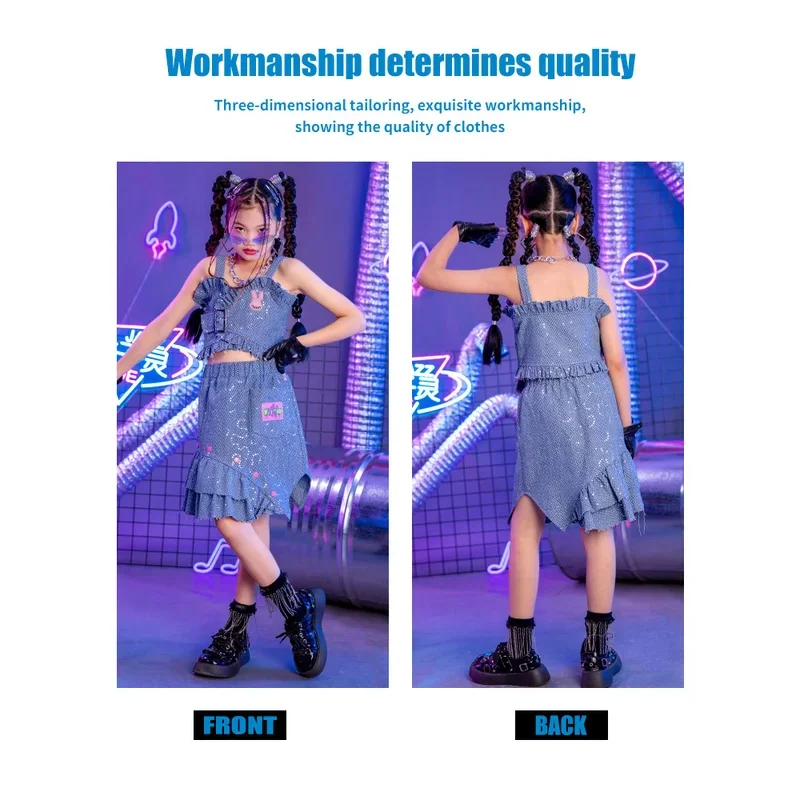 ZZL K-PoP Clothes Y2K Girls Tank Top Skirt Jazz Dance Costume Set