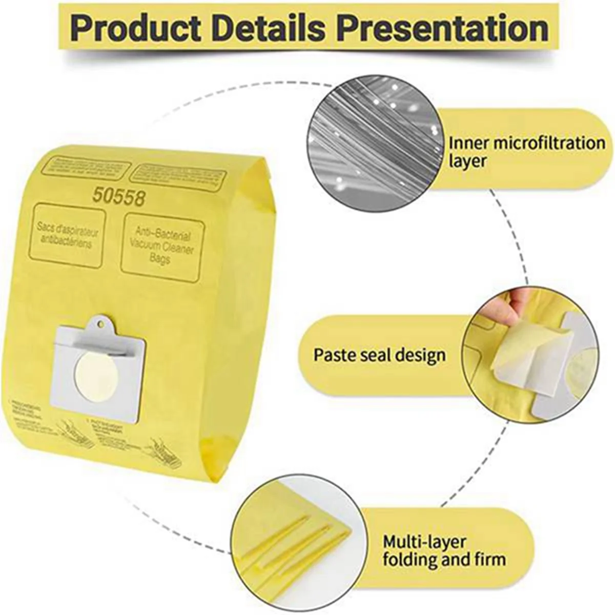 Parti per aspirapolvere Confezione da 10 sacchetti di ricambio per aspirapolvere tipo C/Q per contenitore 5055, 50557 e 50558