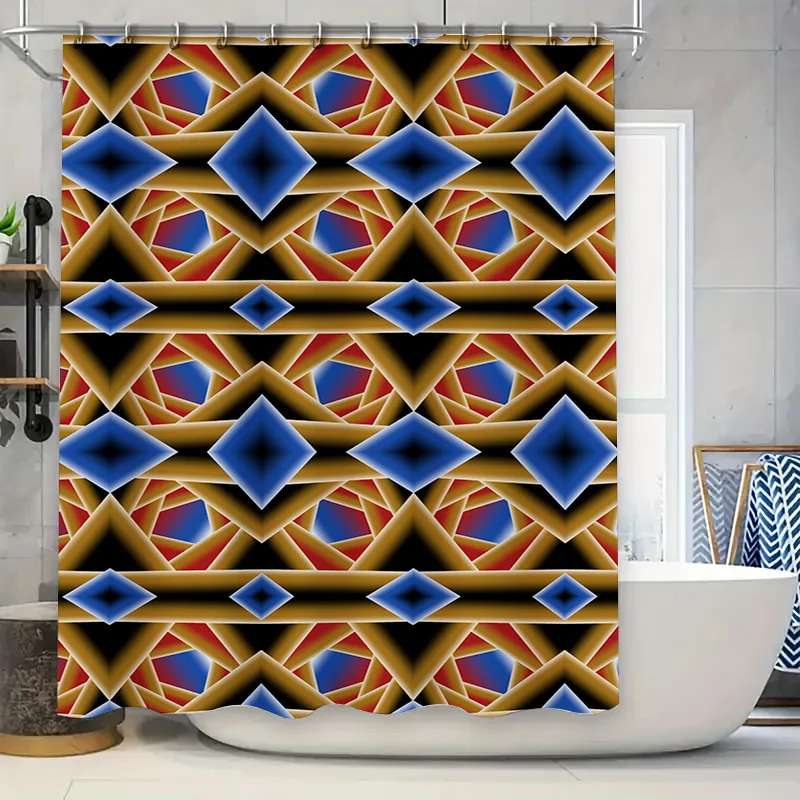 

Синий, красный, золотой, геометрический занавес для душа, водостойкий домашний декор, украшение для ванной комнаты, принт, занавески для душа с 3d принтом, синие W