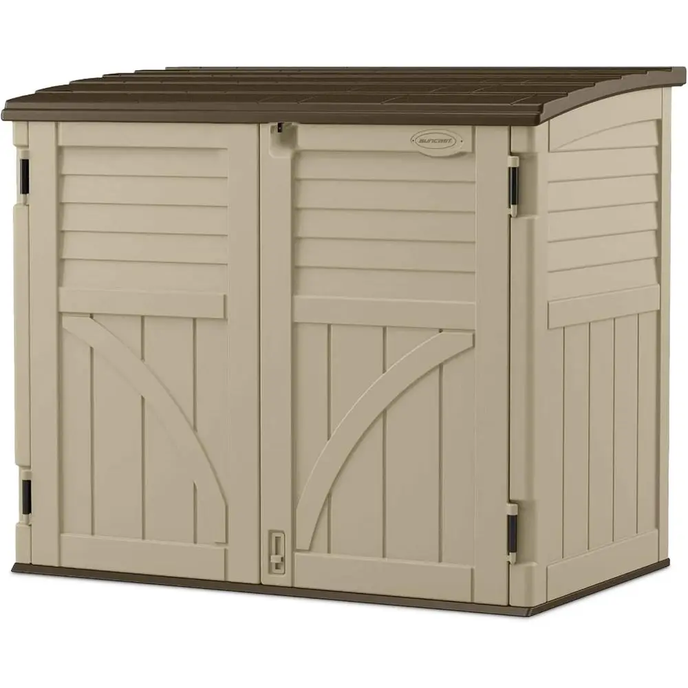 

Horizontal Storage Shed: Compact Outdoor Organizer for Tools, Bins, Bikes & More