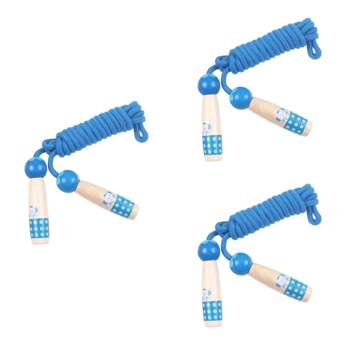 3pcs Children Sports Skipping Rope Jump Rope with Wood Handle Early Education Kid Fitness Equipment for Kids (Blue Elephant)