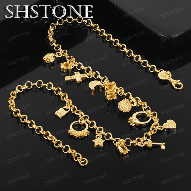 

45cm 18k Gold Star/Moon/Ring Pendant Necklace For Women High-Quality Fine Jewelry Gift For Engagement Wedding Birthday Party