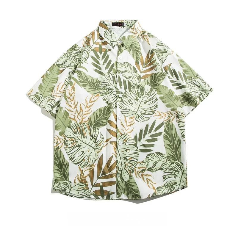 Summer Men's Hawaiian Retro Short Sleeve Floral Shirt Fashion Loose Handsome Beach Vacation Quick Drying Flower Shirt Coat