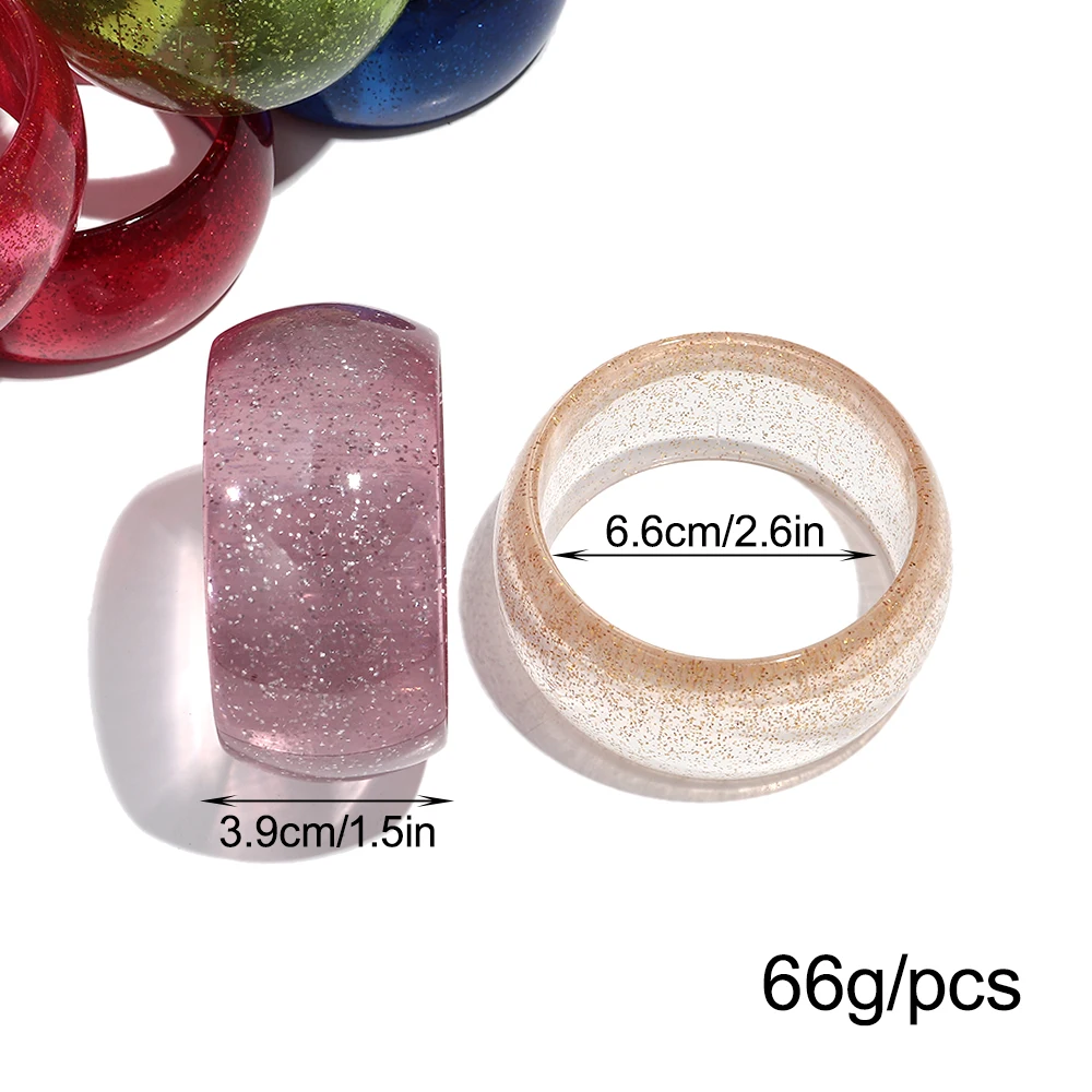 Trendy Glitter Colorful Transparent Round Acrylic Bangle for Women Statement Resin Geometric Wide Cuff Bracelet New Jewelry Gift