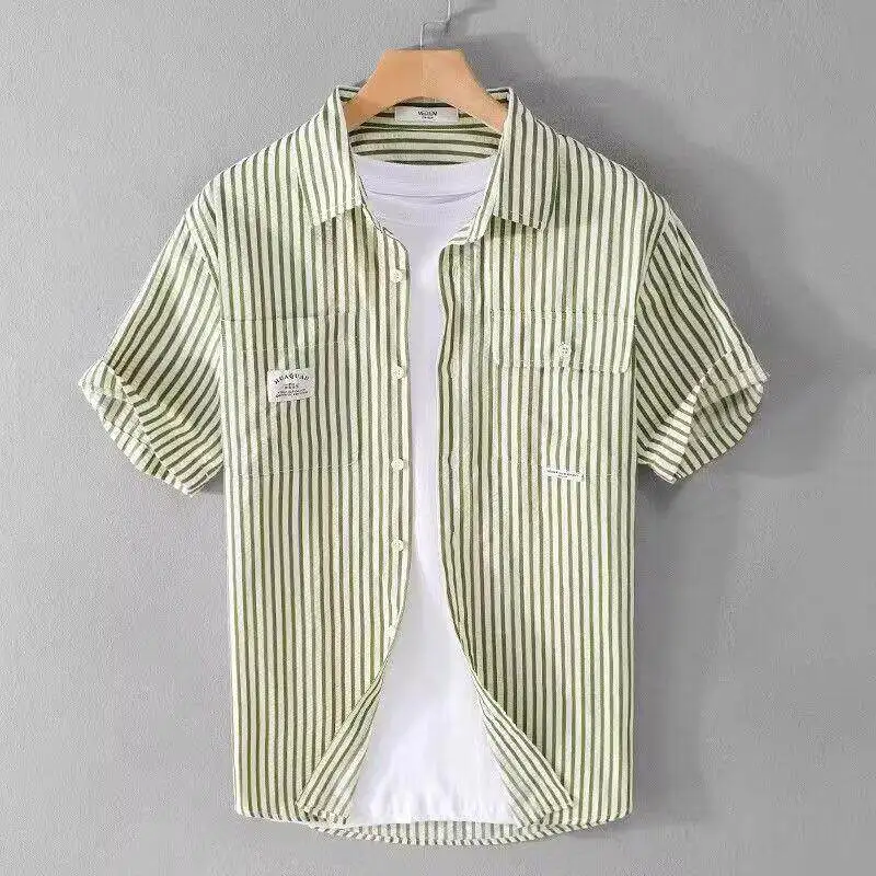 

New 2026 Men's Quick Dry Short Sleeve Shirt Casual Stripe Business Fashionable Thin Inch Clothes Summer Breathable Skin-Friendly