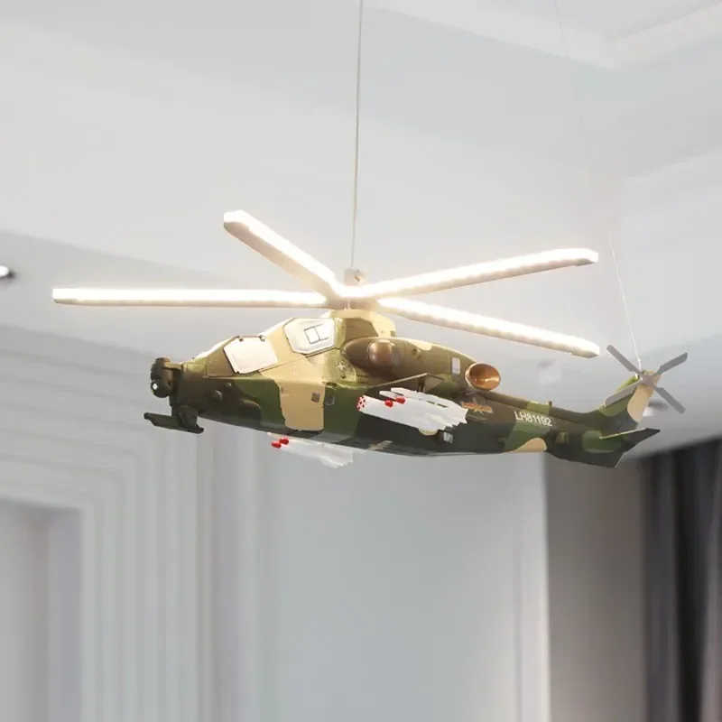 2021 New Helicopter Chandeliers Children's Room Bedroom Lights Boys Room Pendant Lights Military Fans Wuzhi 10 Aircraft Lights