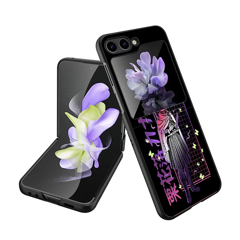 Luxury Mobile Phone Cases For Samsung Galaxy ZFlip6 Z Flip3 Flip4 Flip5 5G Flip 6 5 4 3 Demon Slayer Black Hard Anti-Drop Cover image 4