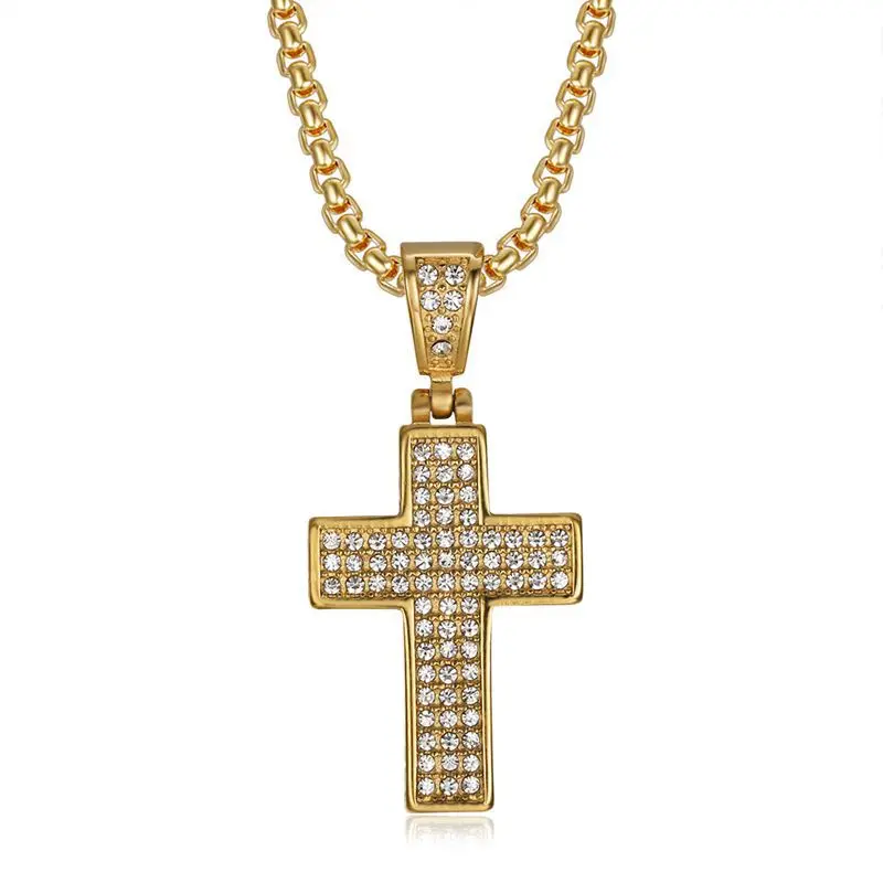 10 Styles Hip Hop Bling Iced Out Stainless Steel Cross Pendants Necklace for Men Rapper Jewelry Gold Silver Color
