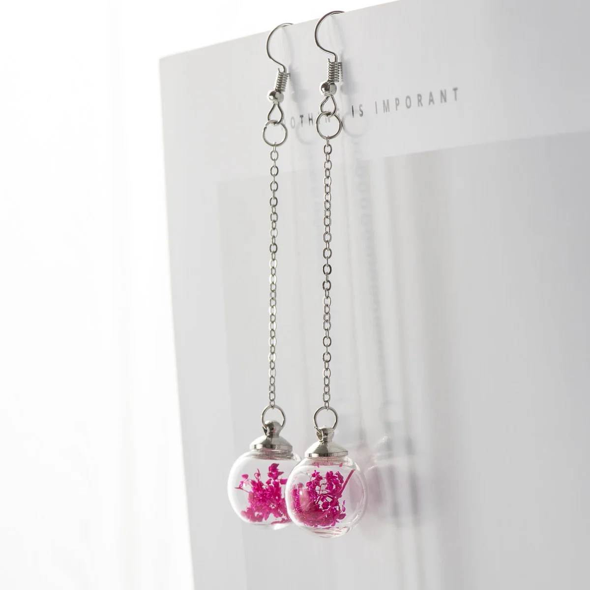 Eardrop Dried Flower In Glass Ball Earrings Fantasy DIY Ear Lines Dangle For Women #HZ201