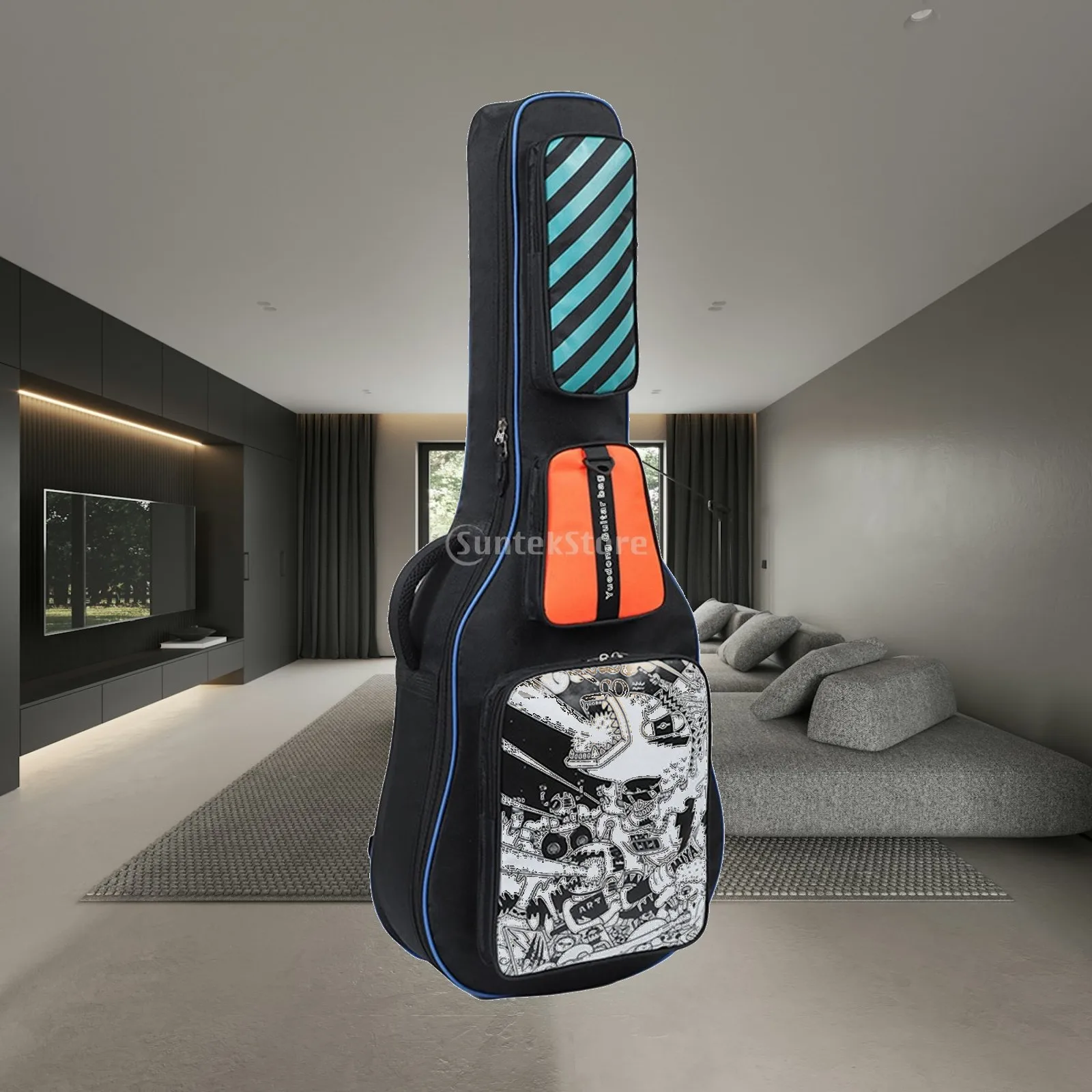 Electric Bass Bag Double Zipper Stage Performance Dual Adjustable Shoulder Strap Bass Guitar Bag Multiple Pockets Gig Bag