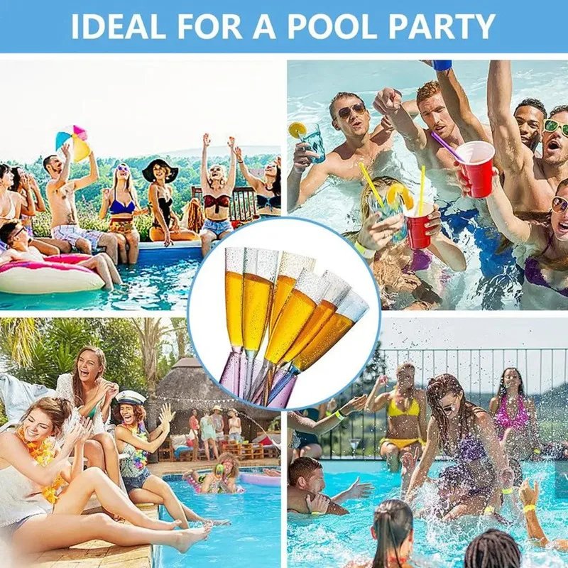 Floating Wine Glasses 6pcs Acrylic Wine Glasses Floating Champagne Flutes Summer Beach Beverage Drinking Goblet Cup-A51M