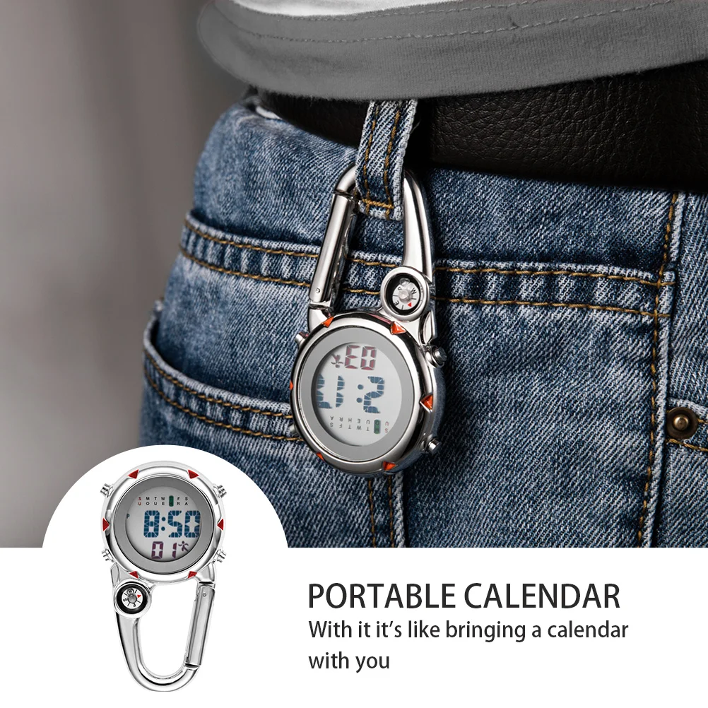 Mountaineering Hook Hanging Watch Stainless Steel Clip Quartz Climbing Waterproof Glow Dark Outdoor Pocket Watch Novelty