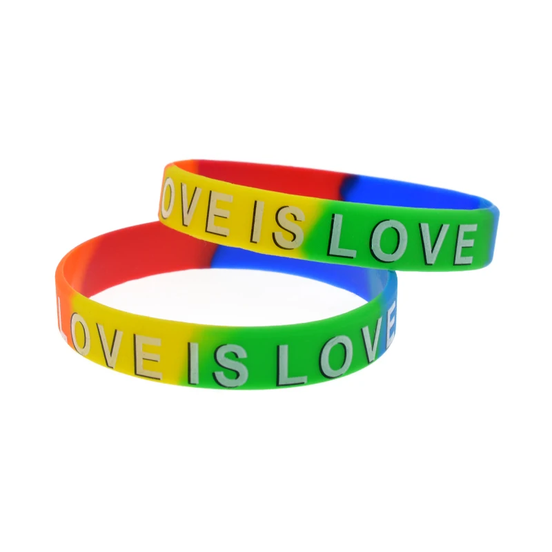 50 Pcs Printed Love is Love Silicone Bracelet Pride Wristband Fashion Bangle Adult Size