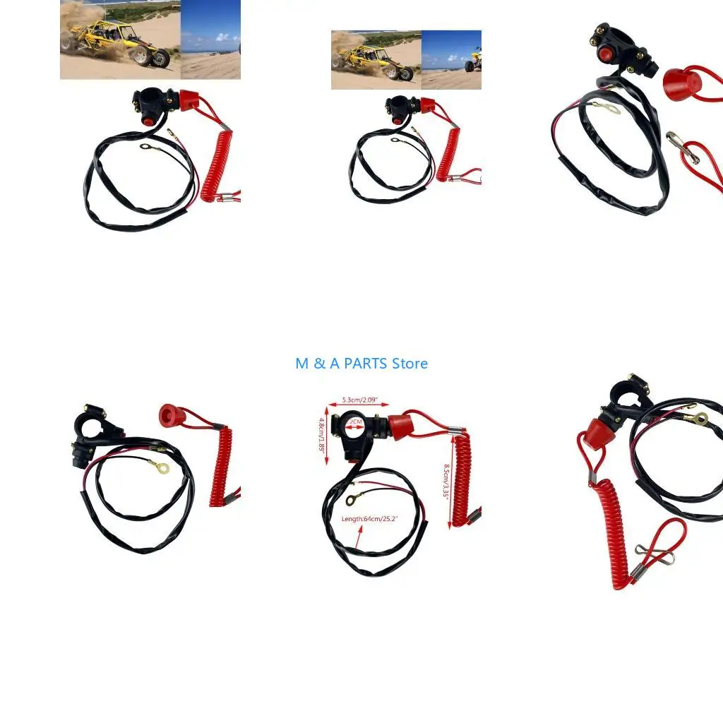 U1JF For Pocket Dirt Bike ATV Quad Engine Emergency Stop Switch Closed Safety Push Button Motor Tether Lanyard