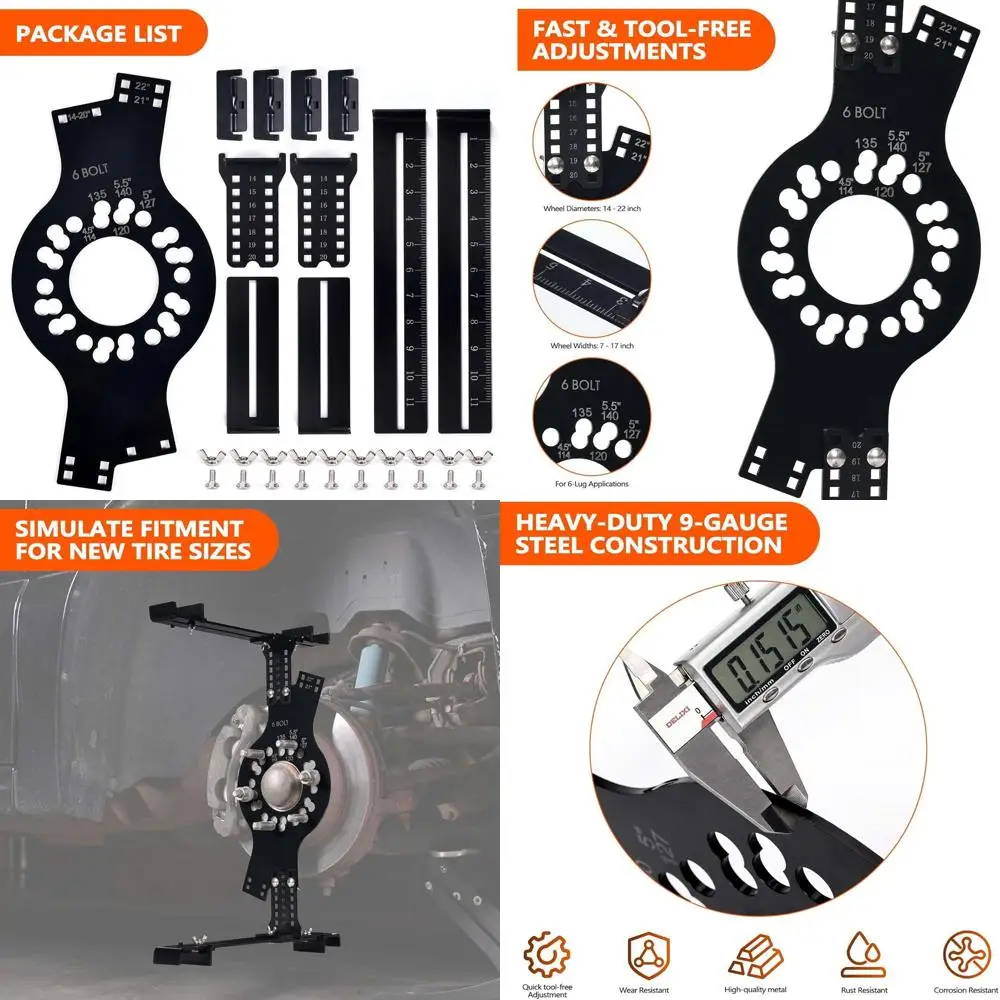 

Инструмент для установки колес с 6 люверсами, измерительный инструмент для смещения и спинки для колес 14–22 дюйма, ширина 7–17 дюймов, универсальный инструмент для установки обода и шин Simula