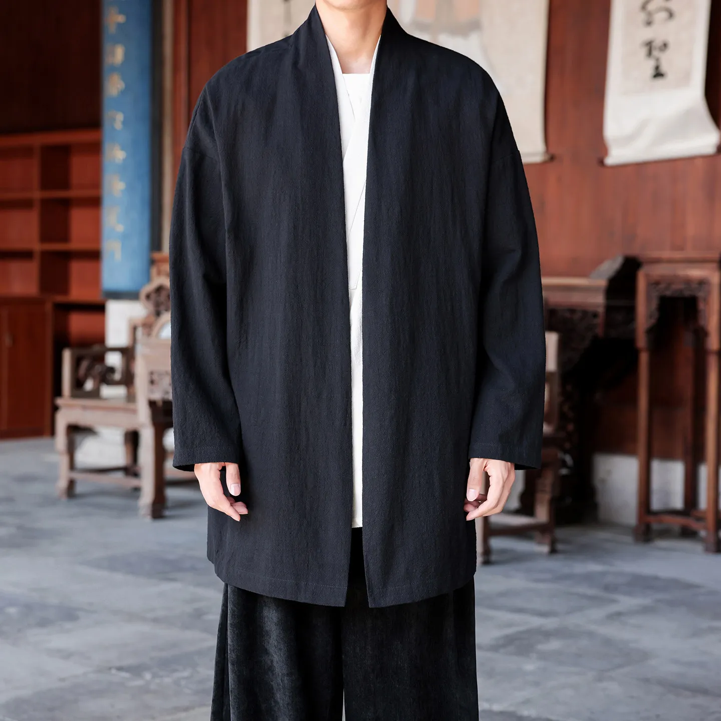 kimono Shirts Mens Japanese Samurai Traditional Casual Tang Suit Shirts  Solid Color Loose Cotton Comfortable Jacket Men's Brand