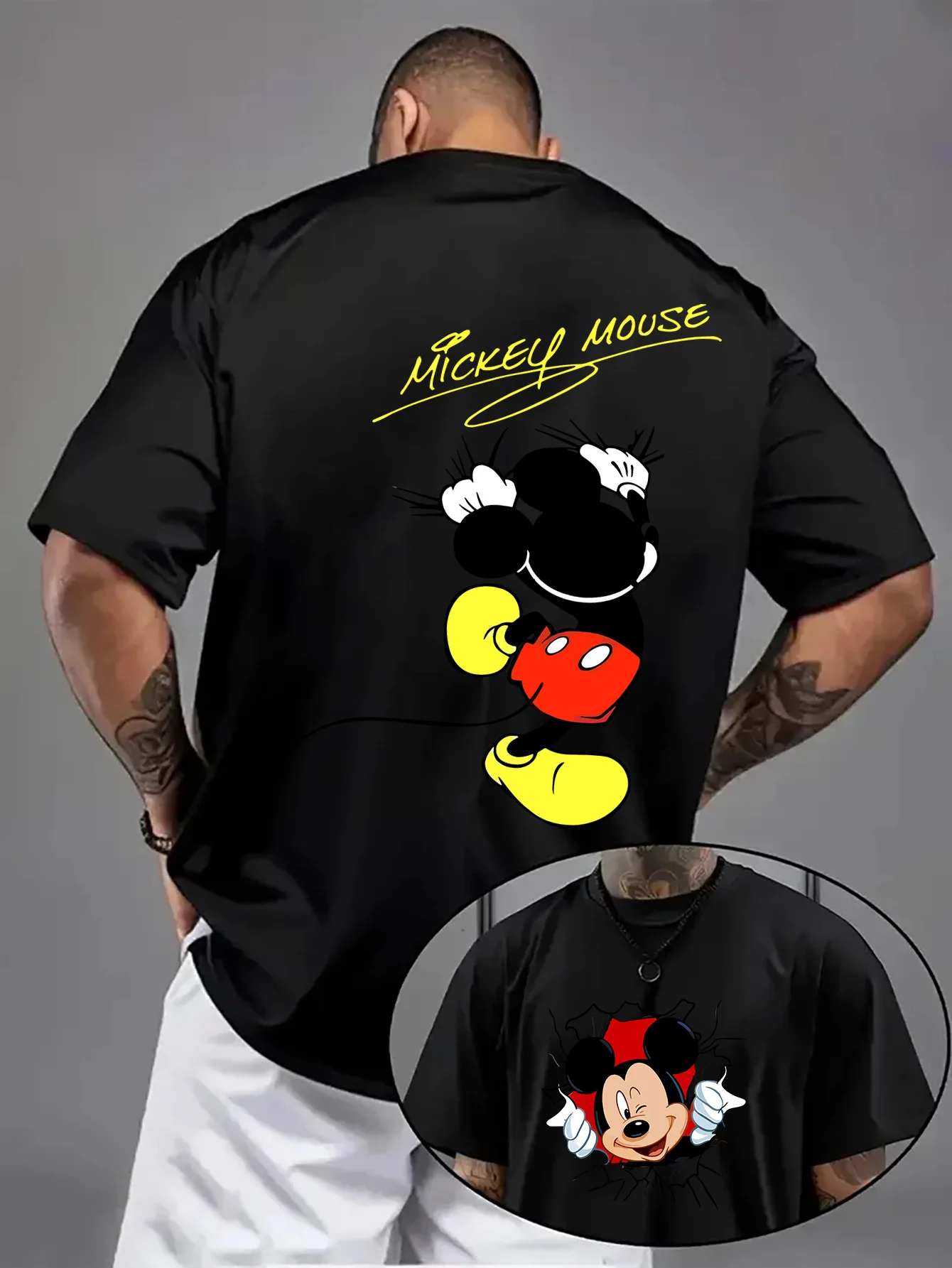 Camiseta para hombre con diseño de Mickey Mouse, esta camiseta de manga corta tiene cuello redondo y es cómoda y transpirable
