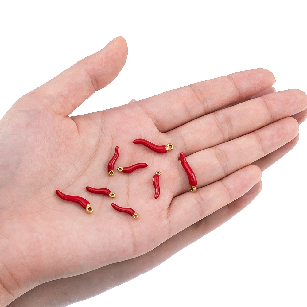 5pcs 1.5/2cm gold plated stainless steel red chili pepper necklace pendant for diy jewelry making bracelet earrings charms