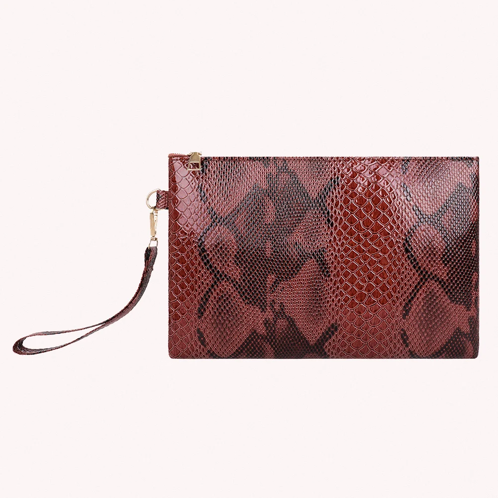 Women Wristlet Bag Fashion PU Leather Envelope Bag Female Casual Snake Print Day Pouch Purse for Travel Shopping