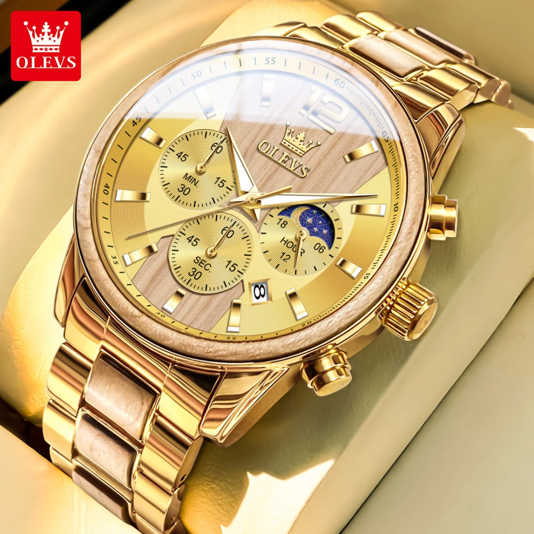 

OLEVS 3645, кварцевые модные часы, подарок, круглый циферблат, ремешок для часов из нержавеющей стали, наручные часы с календарем, светящиеся маленькие секунды