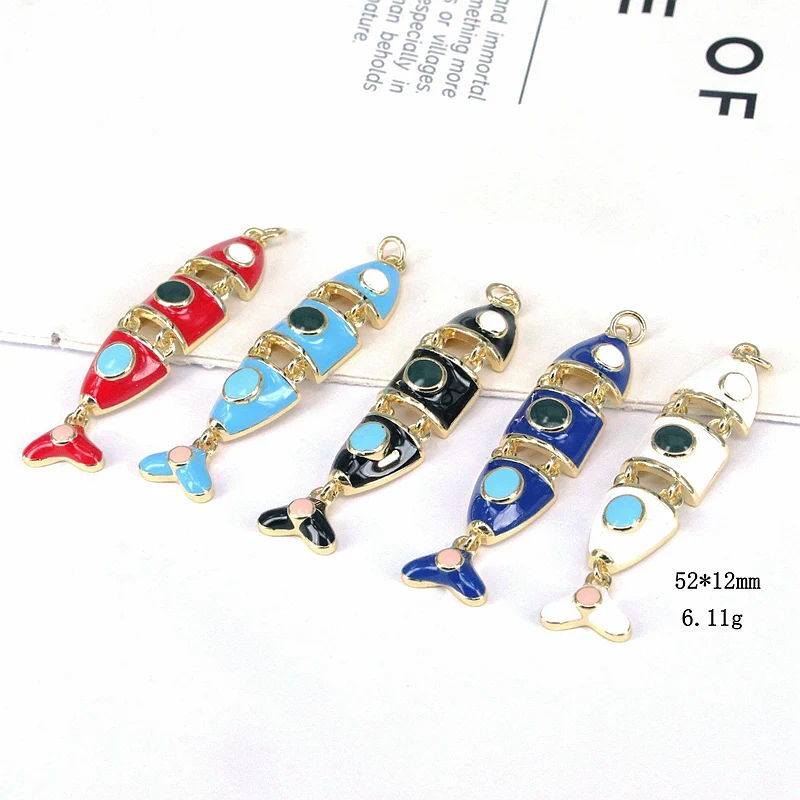 

5Pcs/ 52*12mmMovable Brass Ocean 3D Enamel Fish Animal Charm Pendant 18K Gold Plated For Necklace DIY Making