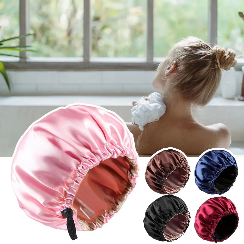 

Women Satin Bonnet 2-layered Sleeping Hat Stretchy Elastic Night Shower Cap Adjustable Hair Head Cover Bonnet For Salon Cap ﻿