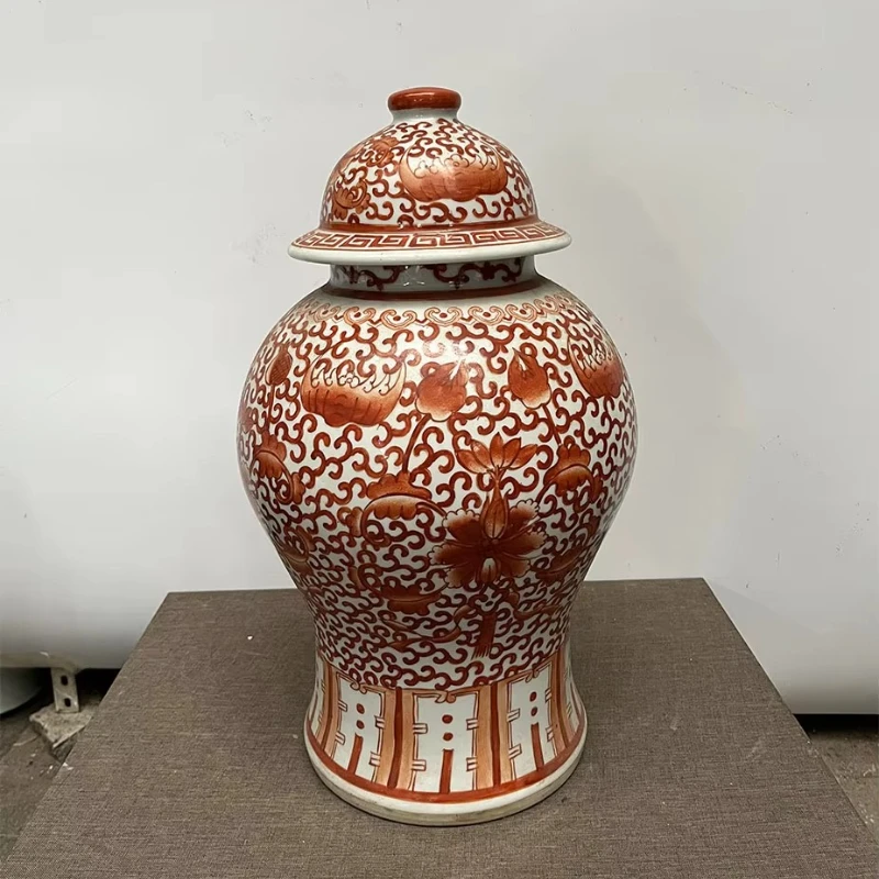 

Antique ceramic flower porcelain storage jar trinkets Chinese coral red porcelain ginger jar crafts
