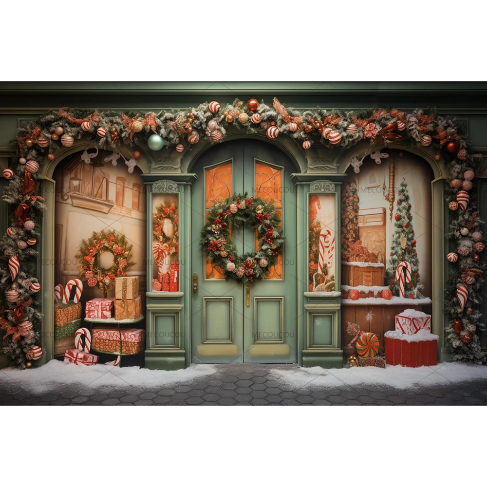 Christmas Pink House Scence Photography Backdrops Kids Adult Photocall Props Snowy House Door Background For Family Photo Studio