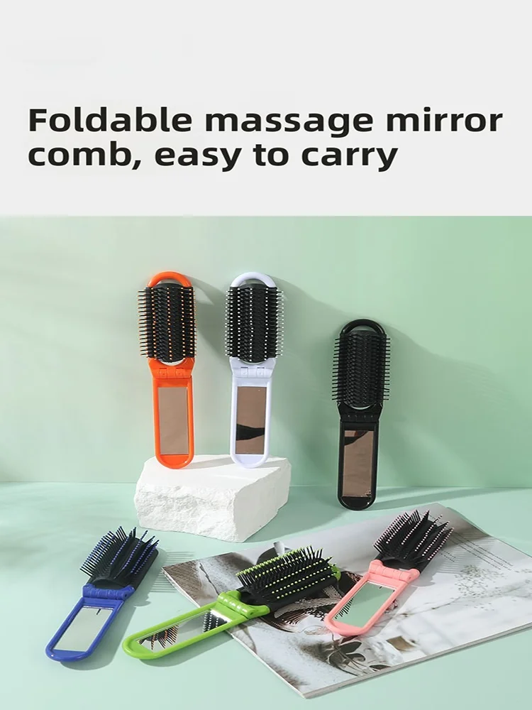2-in-1 Portable Folding Comb-Mirror - Desktop Fashion Beauty Tool Travel Essential Convenient Carry-On Makeup Mirror Comb