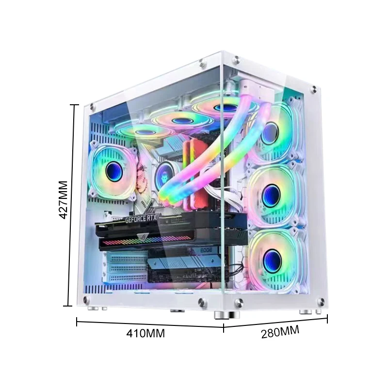 ATX Tower Computer Case, 0.6mm SPCC + Tempered Glass Material, Up to360mm Radiator & 10x 120mm Case Fans, USB 3.0 / USB 2.0*2