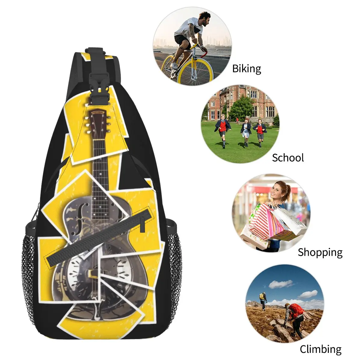 Mochila pequeña para deportes al aire libre, bolso cruzado para el pecho, morral de hombro para guitarra musical