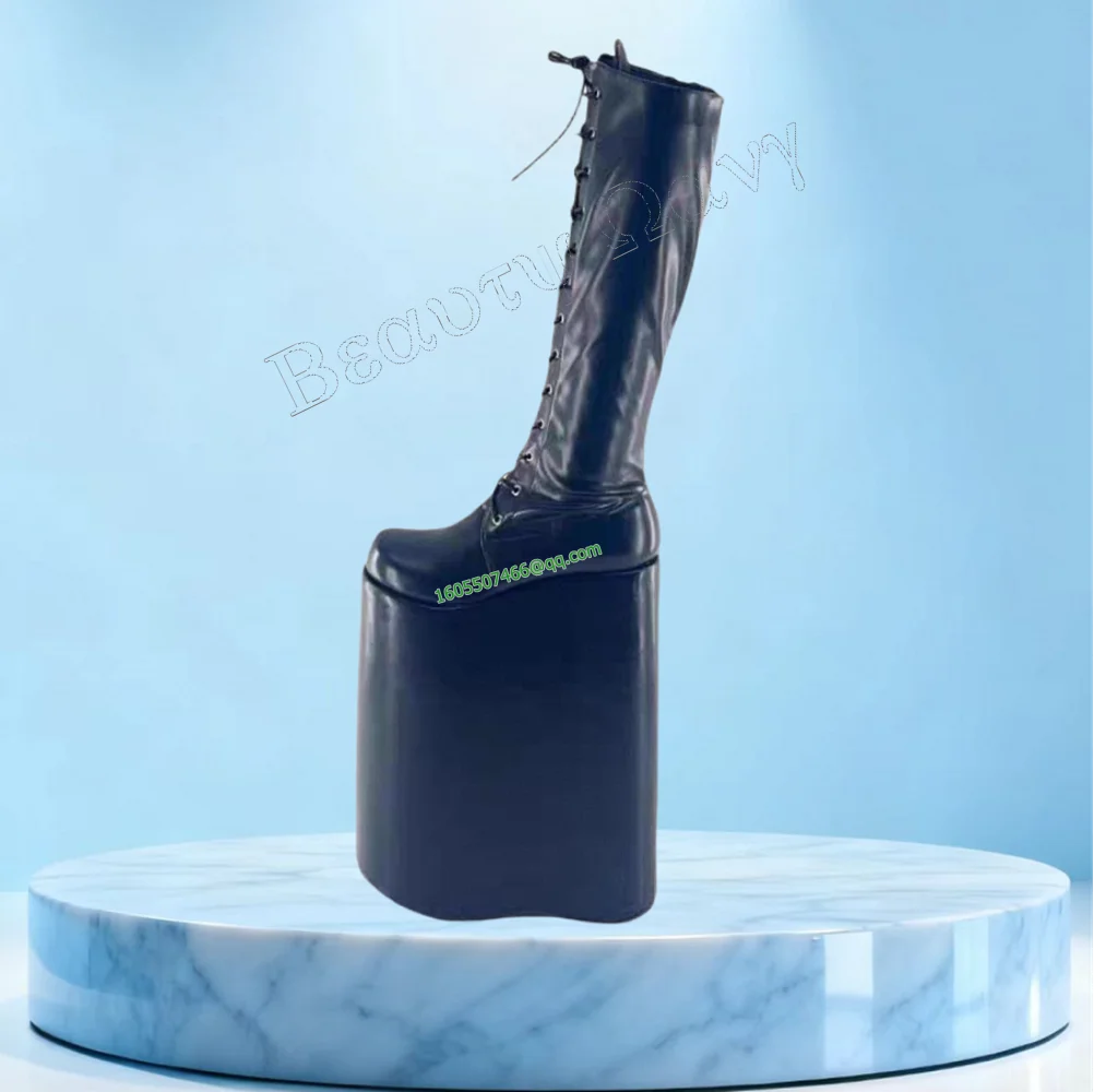 

Black Thick Platform Heel Boots Solid Wedges Heel Round Toe Shoes for Women High Heels Winter Snow Shoes Zapatos Para Mujere