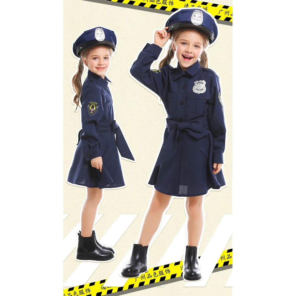 

Costumes Girls Police Uniform Long Sleeve Skirt Halloween Children's Boy Cops Kids Navy Role Play