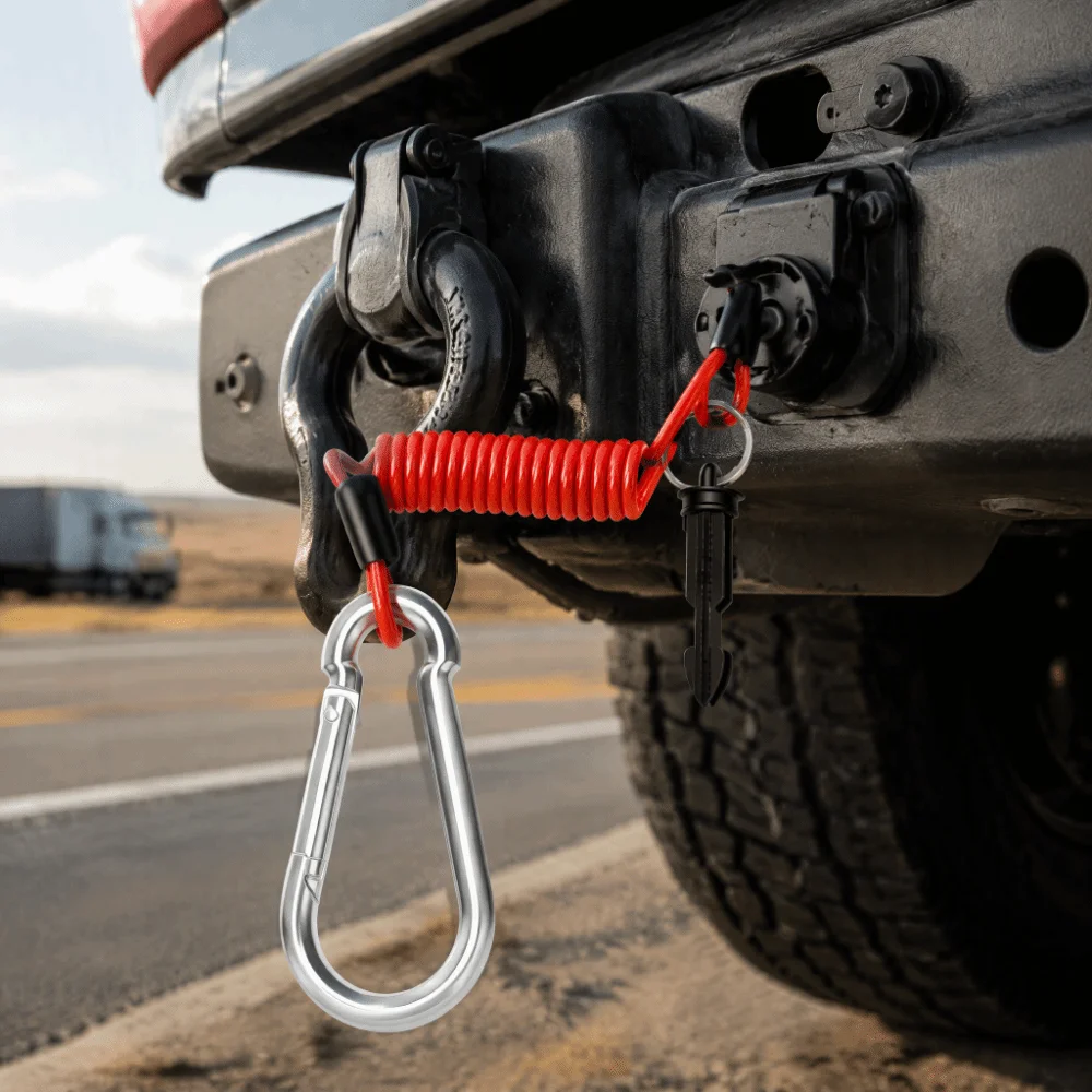 Flexible Stainless Steel Breakaway Trailer Cable Flexible Coiled 4FT Emergency Brake Cable Safety Lanyard Boats
