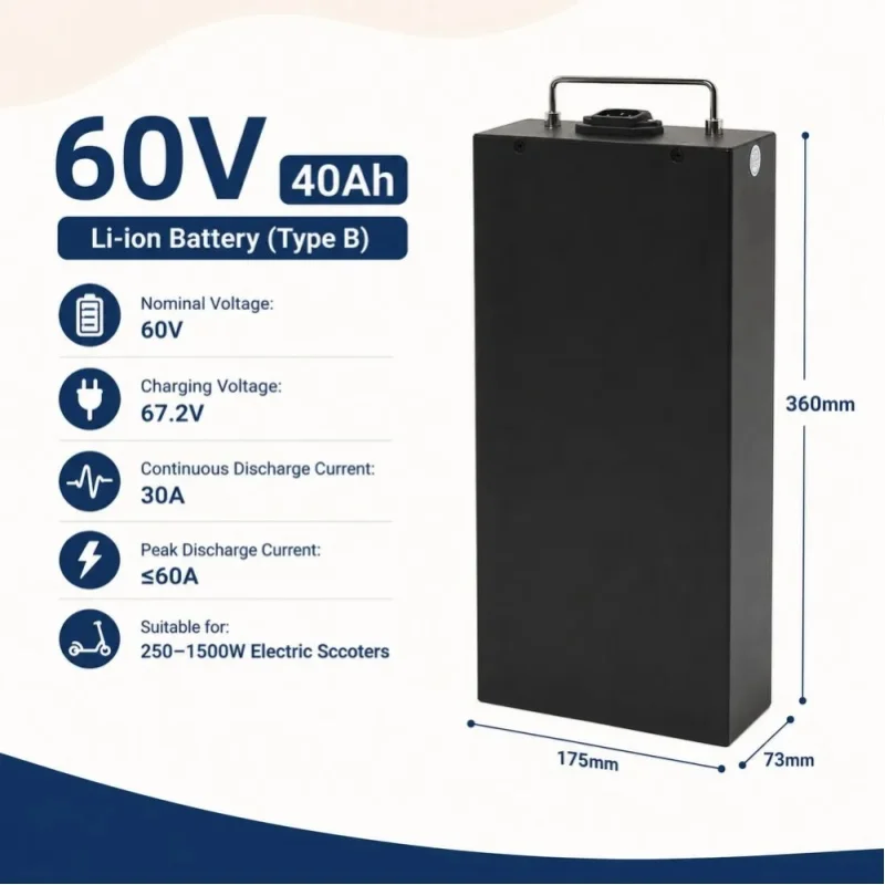 Ersatzakku 60V 30Ah Elektroroller-Akkupack Wasserdicht 18650 Lithium-Ionen für Mobilitätsroller, Elektrowerkzeug, Lange Laufzeit