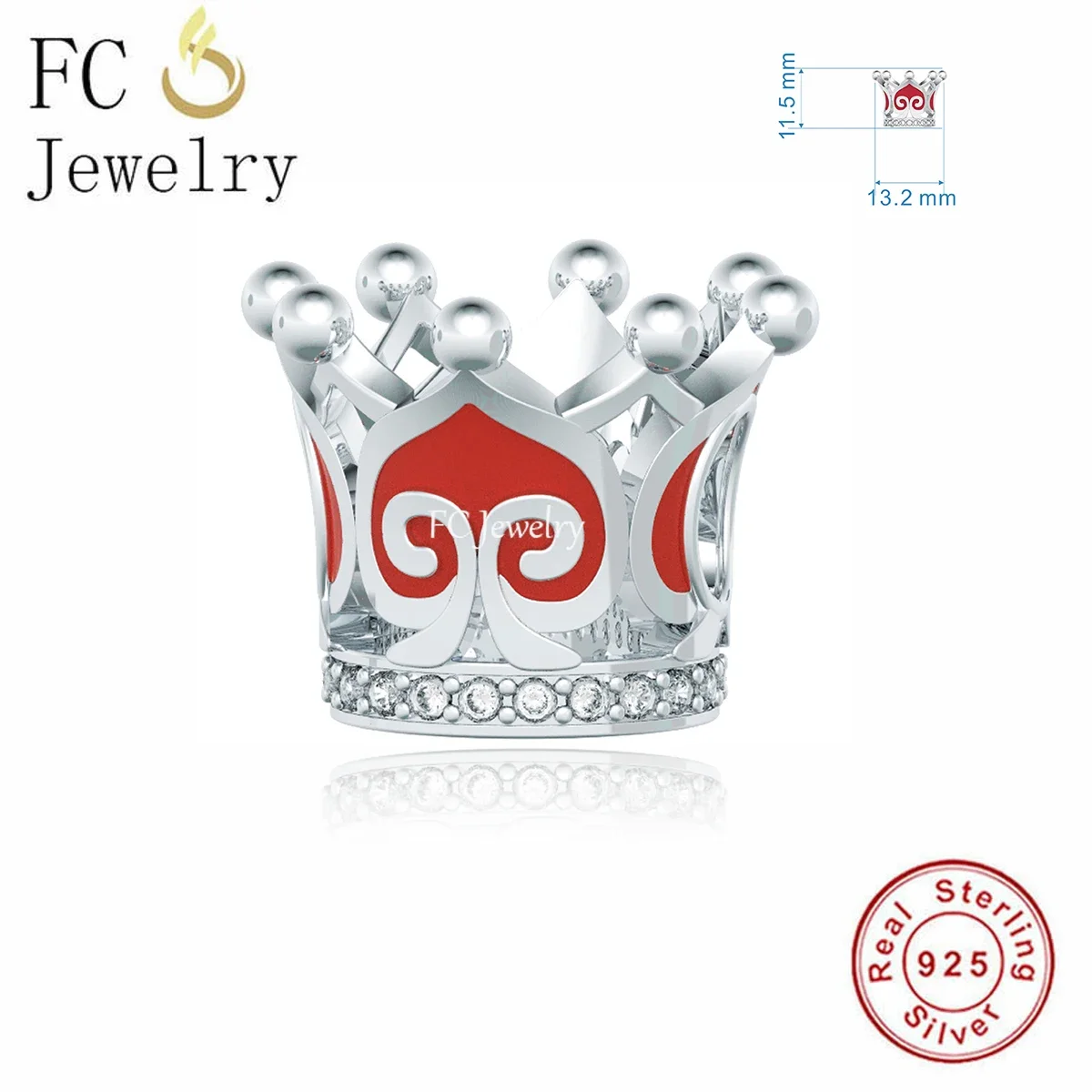 Fit Original Pan Charm Bracelet 925 Sterling Silver Red Enamel Poker Crown Bead For Making Women Daughter Berloque