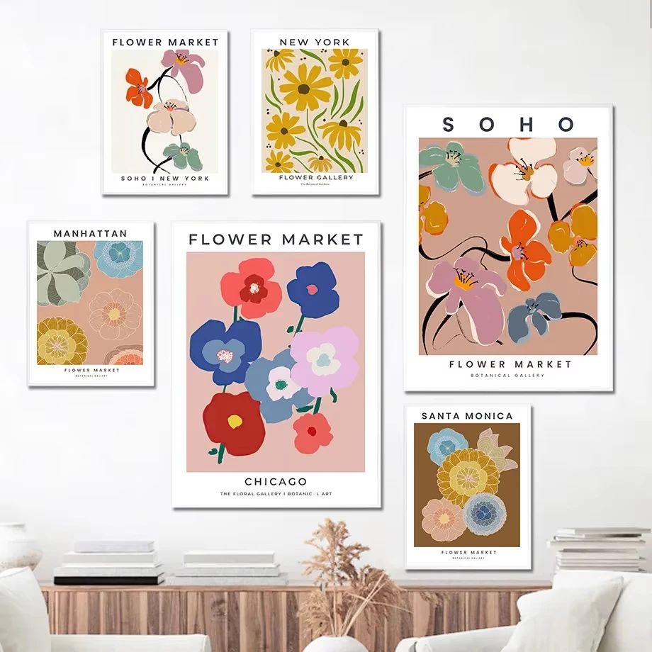 Flower Market Gallery Daisy Peony Abstract City Art Oil Painting Nordic Poster Printmaking Living Room Home Decoration Pictures
