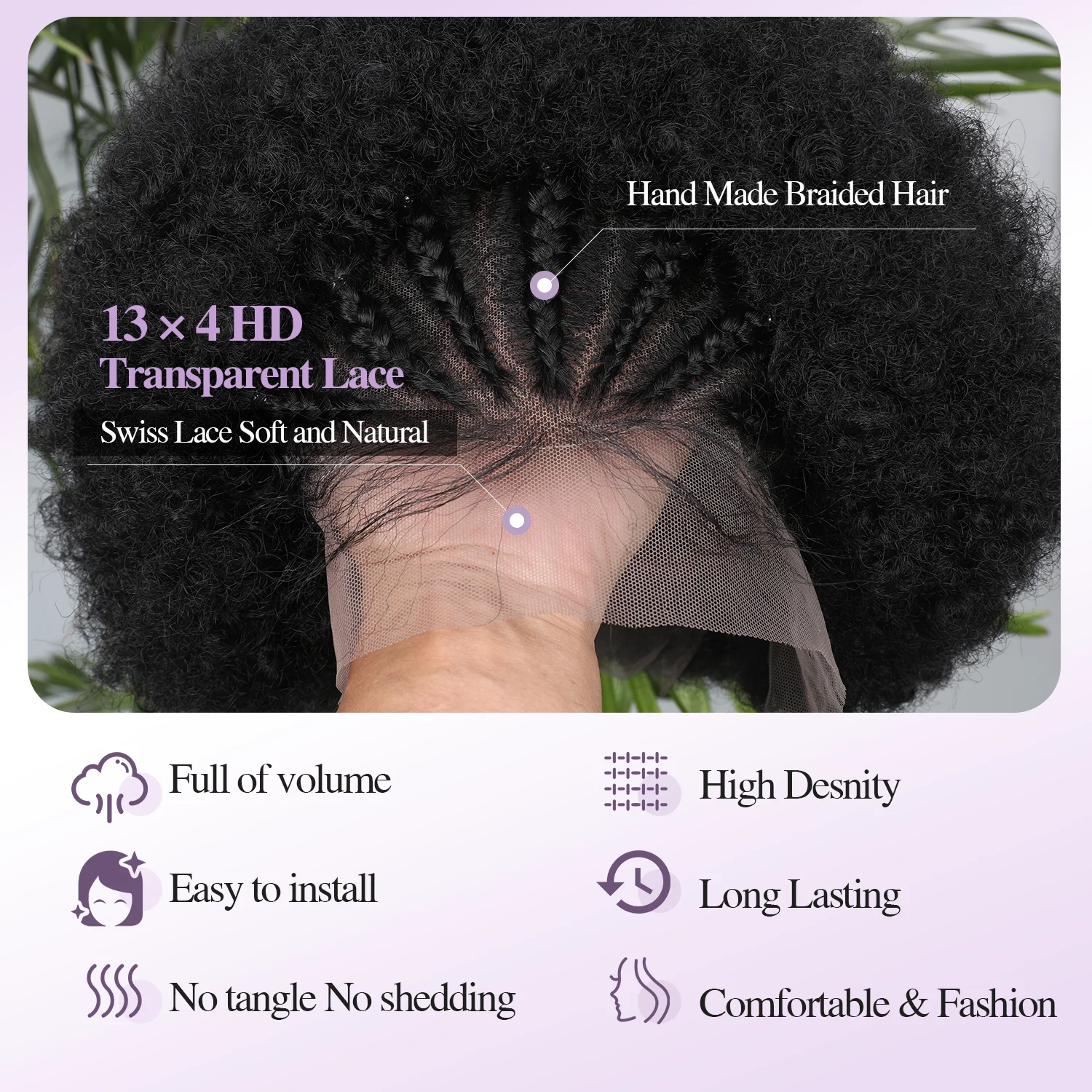 Cornrow Braide With Afro Puff Synthetic Wig 13x4Inch HD Lace Front Wig With Baby Hair Pre Plucked Glueless Transparent Lace Wigs