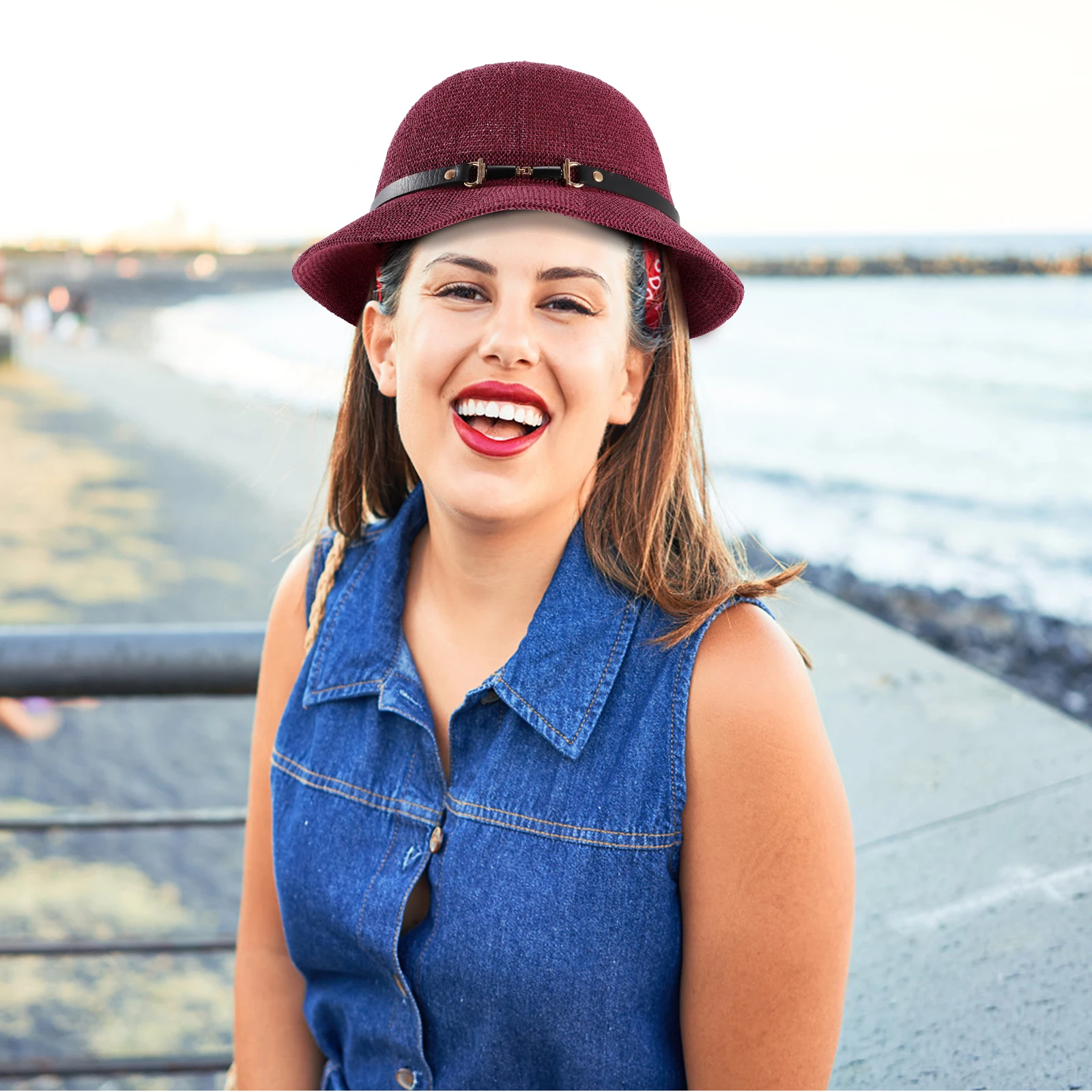 

1pc Straw Sun Hat Wide Brim Mesh Breathable Comfortable Ladies Women Outdoor Travel Durable Handmade Exquisite Summer Gift