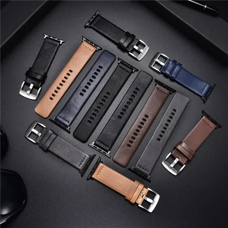 For Apple Watch Band Leather Strap for Apple Watch 8 7 6 5 4 3 SE 45mm 41mm Bands Strap for IWatch 44mm 40mm 42mm 38mm