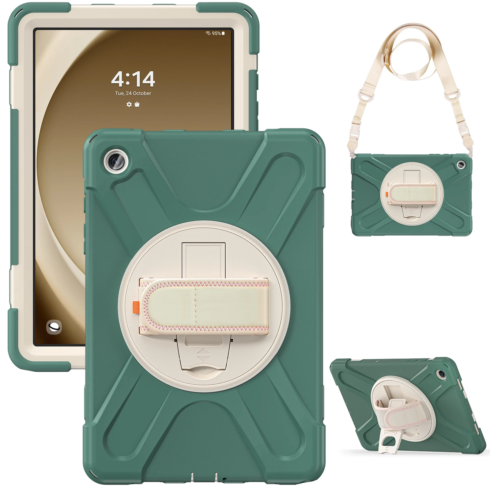360 Rotating Case Hand Shoulder Strap For Samsung Galaxy Tab A9 SM-X110 X115 X117 A9 Plus X210 X216 X218 3 Layer Protect Cover