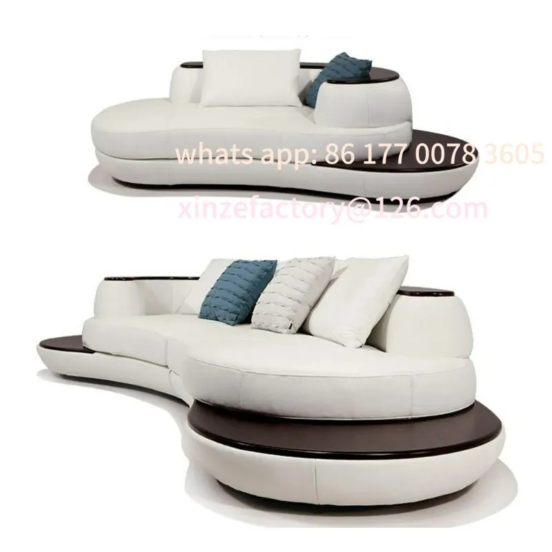

Customizable Luxury Modern Curved Genuine Leather Sofa Sectional Couch White and Black Design Living Room Contemporary Home
