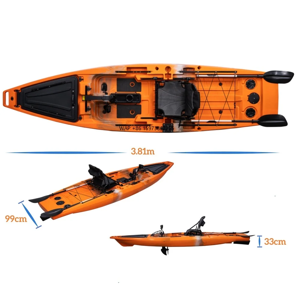 

Plastic Kayak for Single Paddler 3.81m HDPE Hull Material Foot Pedal Drive for Sea Lake River Canoe Fishing
