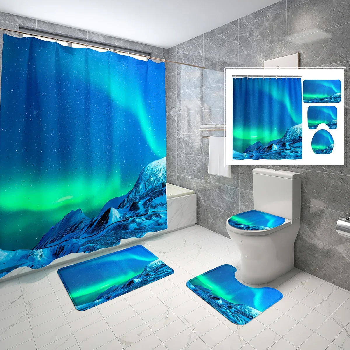 

4-х шт. Наборы занавесок для душа Aurora с крышкой для унитаза и ковриком для ванной Mystery Blue Night Landscape Наборы занавесок для ванной комнаты
