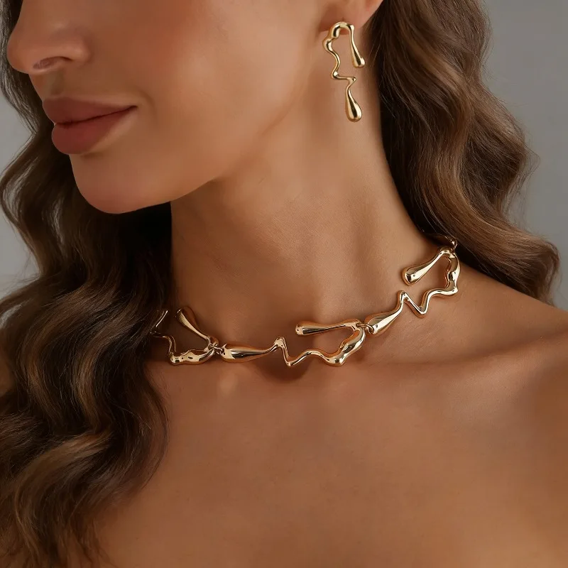Irregular Flowing Magma Necklaces for Women Trendy Chokers Lava Drop Earrings Clavicle Chain Set Party Gifts Jewelry Accessories