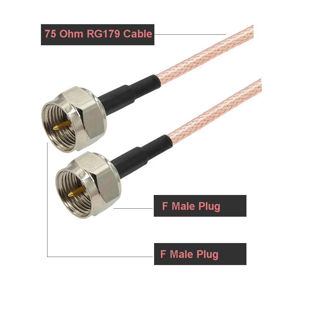 RG179 Cable 75 Ohm F Male Straight Plug to F Male Right Angle 90 Degree Plug Connector Cable RF Coaxial Extension Pigtail Cord